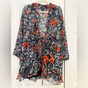 IRO Black and Red Floral Mini Dress